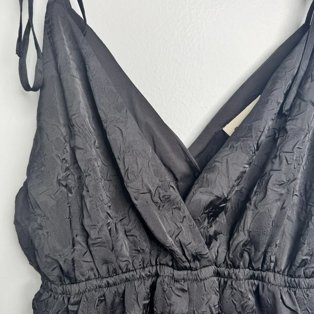 OPEN EDIT Jacquard Tie Shoulder Romper in Black NWT Women's Size Medium